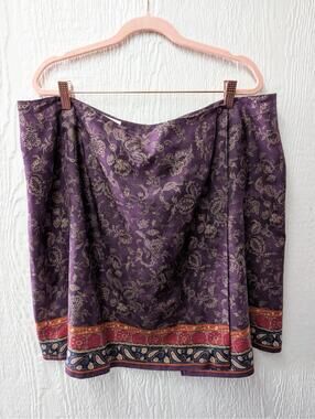 Vintage Talbots Purple Floral Paisley 100% Silk Wrap Skirt Size 16 Petite